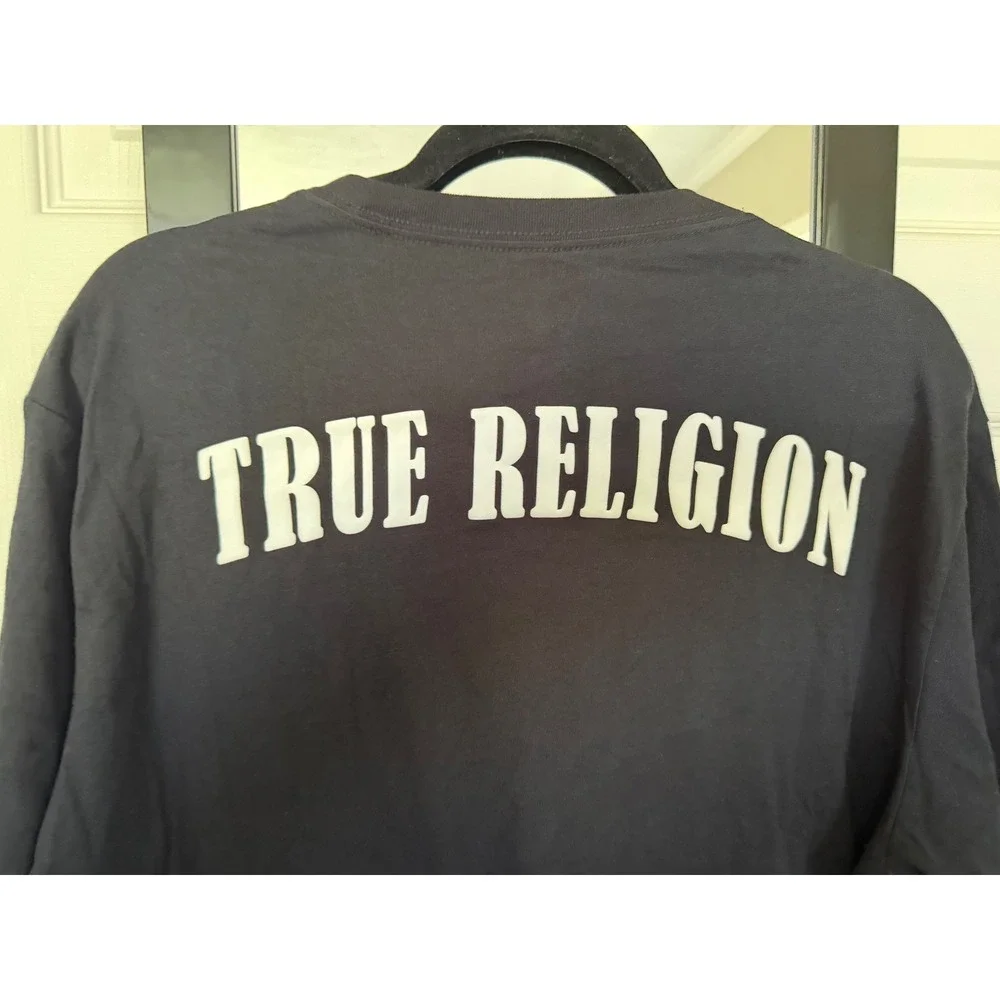 True Religion Mens World Tour Horseshoe Logo Black Short Sleeve T-Shirt XL
